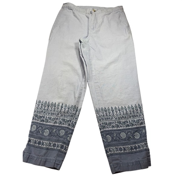 Columbia Pants - Columbia Womens Capri Pants L 29 Blue Floral Border Boho Crop Casual Beach Comfy